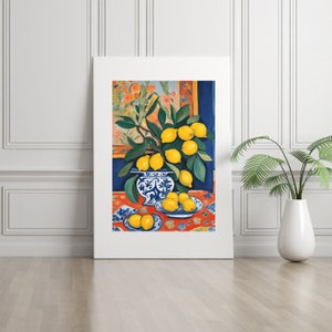 Impresión de arte de pared colorido, pintura de limonero, póster de Matisse, decoración de cocina, adorno de habitación ecléctico, tapiz de la costa de Amalfi, decoración del hogar
