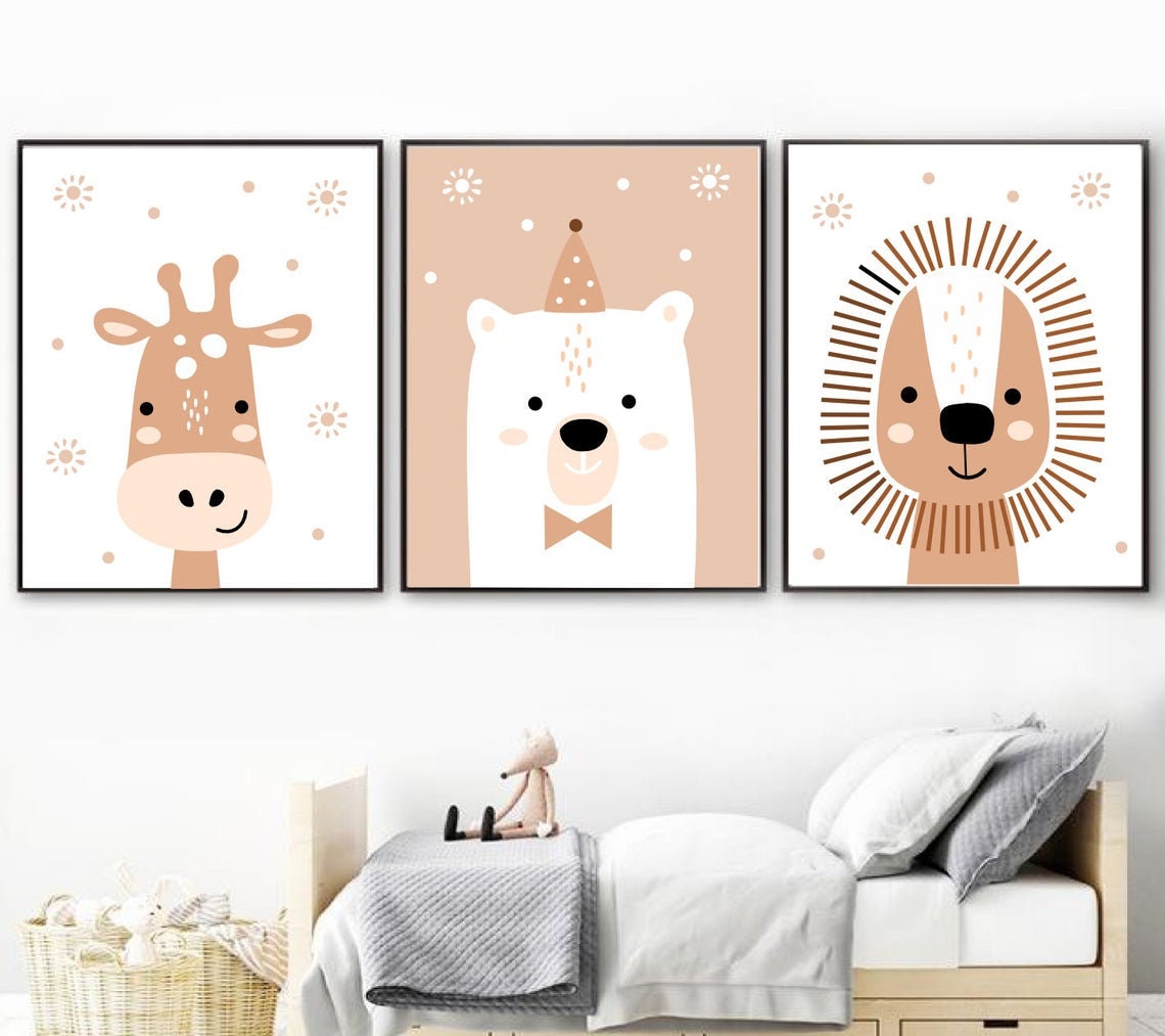 Set of 3 wall art prints, Woodland printable, Nursery printable, Kids room wall art, Nursery Animals prints, Forest friends, child room art