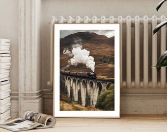 Glenfinnan viaduct, Scotland photography, train wall art print, bridge photo, autumn home decor,  gift Potter, train to Hogwart, highland