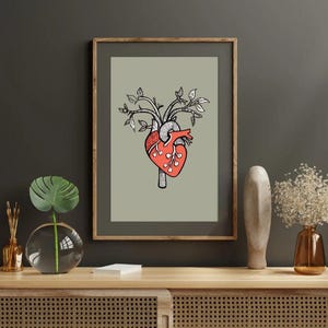 Poster a forma di cuore, regalo per gli amanti delle piante, disegno botanico, arredamento moderno per la casa, stampa artistica da parete verde salvia, ornamento per la stanza, illustrazione anatomica