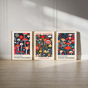 Stampe artistiche da parete di YAYOI KUSAMA, set di 3 poster, decorazione per la stanza, dipinti colorati, arredamento eclettico per la casa, disegno di funghi, galleria fantasy