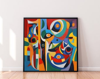 abstract art, colorful wall decoration, expressive room ornament, cubism picture, picasso painting, 30x30, 50x50, 12X12, 16X16 square poster