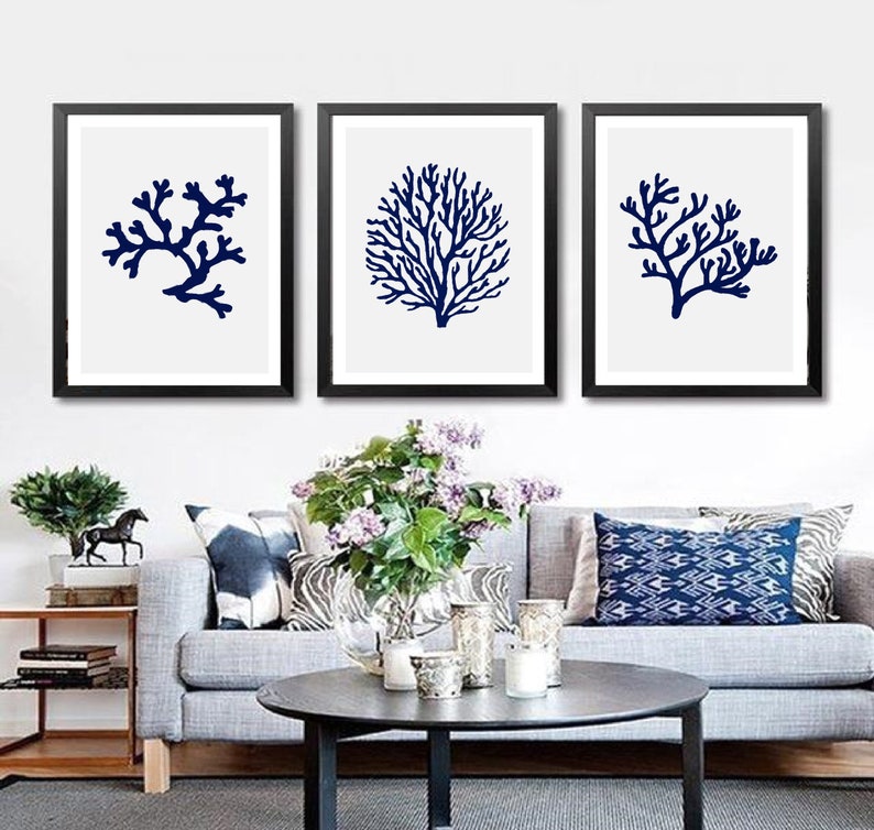 Set of 3 Wall Art Prints Hamptons style Prints Cobalt Color Etsy