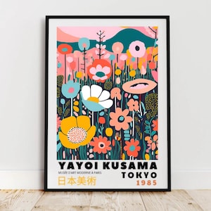 Affiche Yayoi Kusama, art mural moderne, affiche d'exposition, peinture japonaise, décoration murale de fleurs colorées, tableau Kusama,