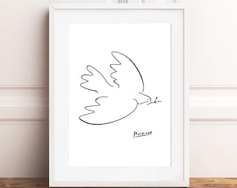 Póster de Picasso, dibujo de paloma, arte mural de Picasso, impresión artística de pájaro de Picasso, decoración del hogar, pintura de la paloma de la paz, adorno de habitación, imagen de Picasso