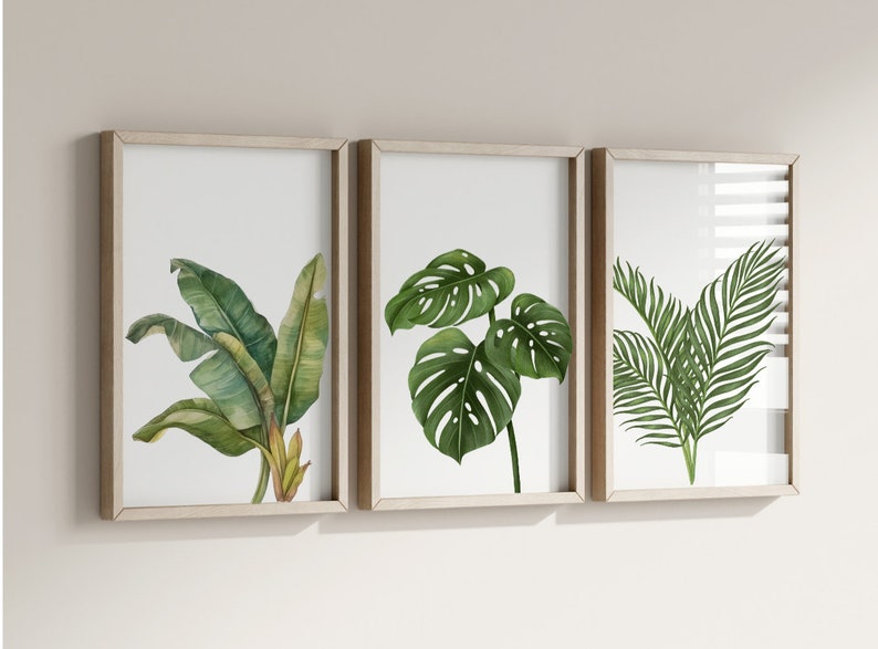 Tropical Leaves Drawings, Botanical Wall Art Prints, Green Home Decor ...