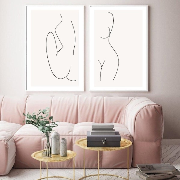 Set of two prints, Woman body printable, Line Wall Art Prints, Woman Nude Printable, Female Drawing Posters, Naked Woman Line Art, Figure