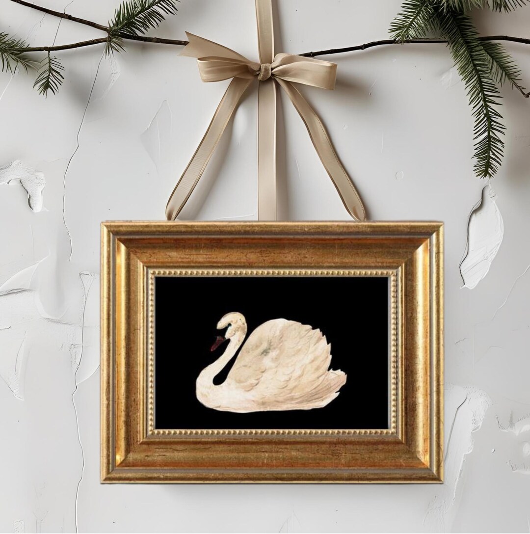 Framed Swan Wall Art, Black Lake Swan Print, Gold Frame Vintage Black ...