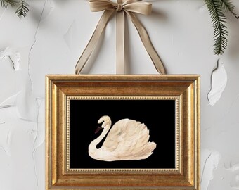 Framed swan wall art, black lake swan print, gold frame vintage black swan picture, home decor, antique swan painting, 5x7", 13x18 drawing