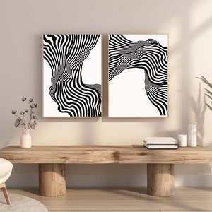 Set di 2 stampe artistiche da parete, stampe astratte, decorazioni murali in bianco e nero, arte minimalista moderna japandi, decorazioni per la stanza, decorazioni per la casa, forme astratte e strisce