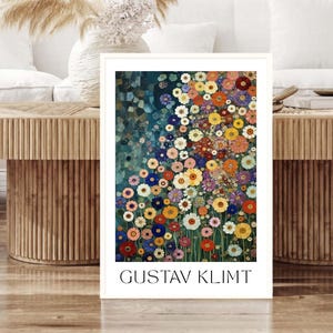 Impresión de arte mural de Gustav Klimt, pintura de prado de flores silvestres, dibujo floral, decoración del hogar, adorno de habitación, póster grande de Klimt, colgante de pared