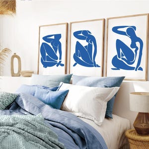 wall art set of 3, matisse poster set, matisse blue abstract art prints, blue wall decoration, matisse wall gallery, living room decor