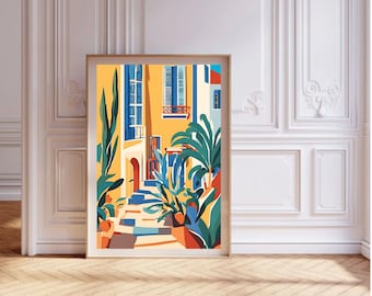 Colorful wall decor, COTE D'AZUR Poster, Print French Riviera illustration, travel poster france, gift coast azure, art print, home decor