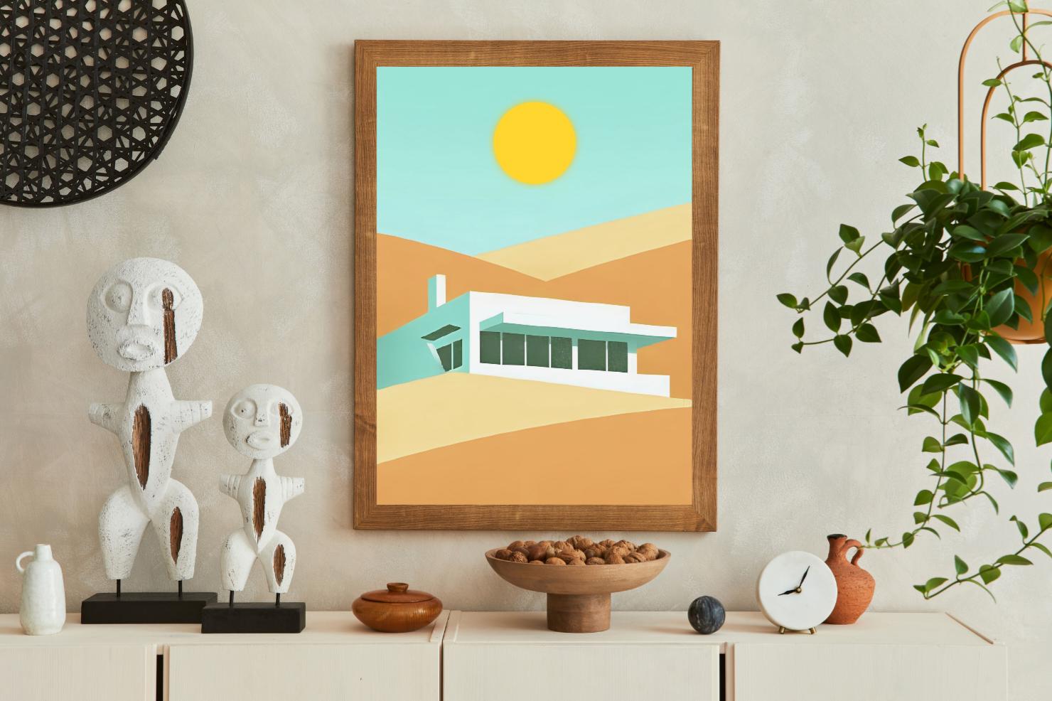 Mid century poster, colorful wall art print, retro illustration, bauhaus drawing, home decor, vintage wall hanging, vintage room ornament