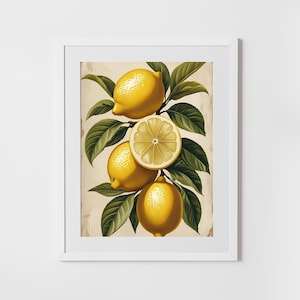 Zitronenbild, Vintage-Zitronengemälde, Obststillleben Poster, Zitronenplakat, altes Gemälde, Küchendekoration, alte Wandkunst, Wanddekor