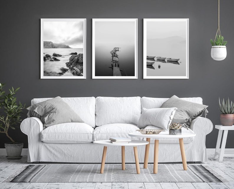 Set of 3 Prints Black and White Wall Art Monochrome Etsy