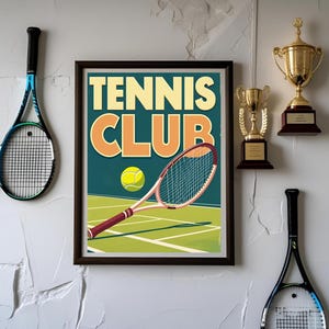 tennis retro poster, vintage tennis club wall art, gift tennis lover, room ornament tennis Player, sport vintage decor, art print tennis