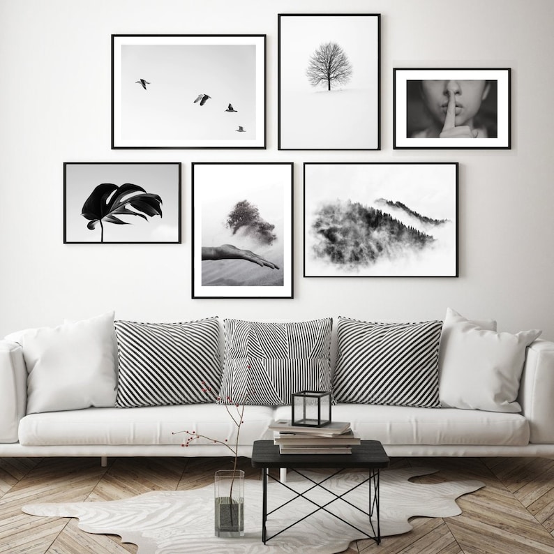 Set of 6 Wall Art Black and White Wall Art Prints Monochrome Etsy
