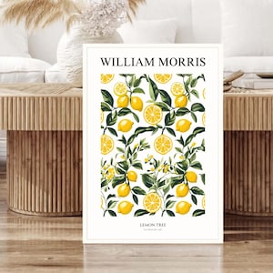 Morris Wand Kunstdruck, gelbes botanisches Poster, Zitronen Zeichnung, Obst Kunst, antike Malerei, Raumschmuck, Sommer Dekoration, Küchenkunst