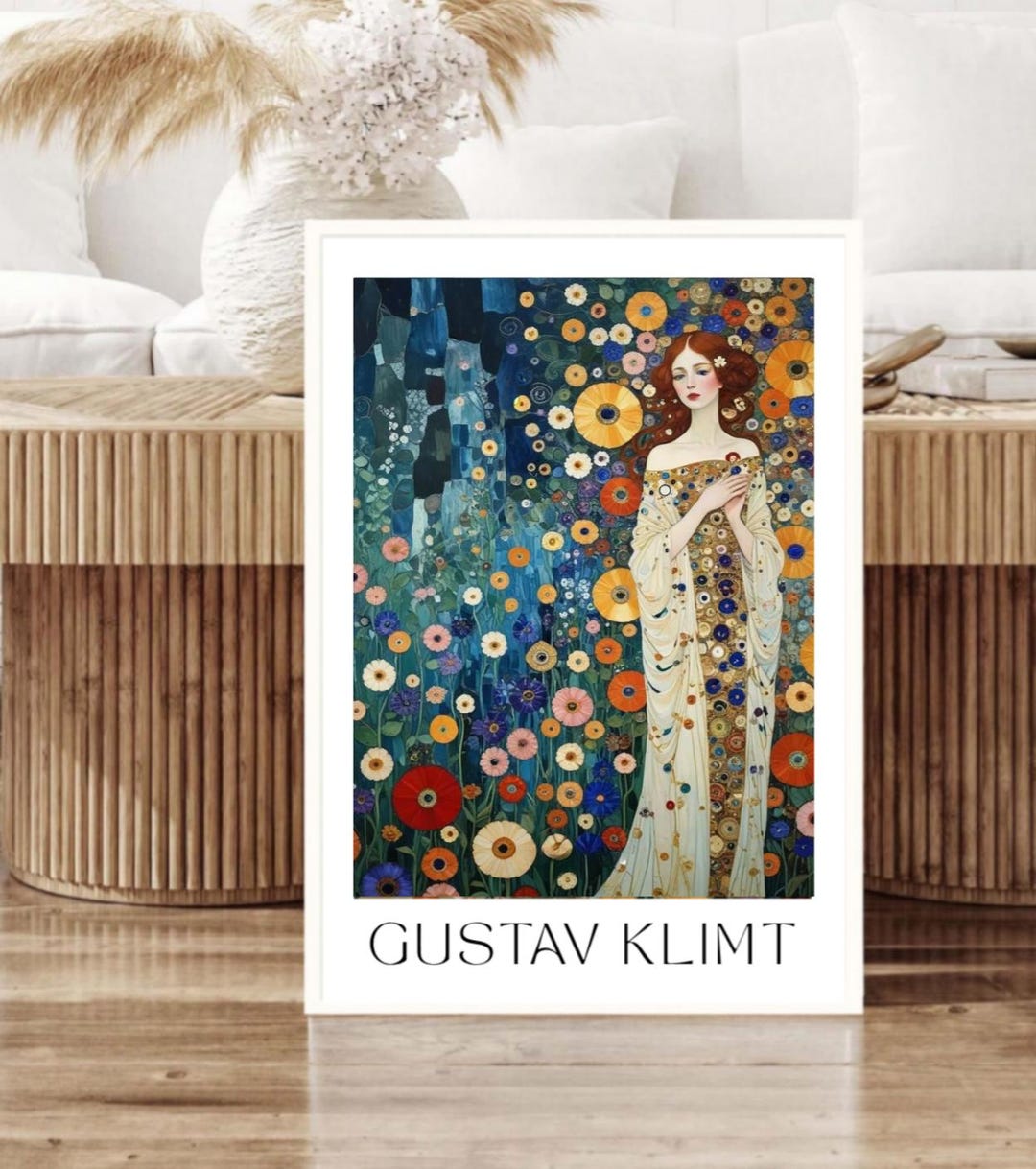 Gustav Klimt Wall Art Print, Woman Among Flowers Painting, Floral ...