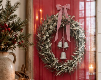 Christmas Wreath Print, Holiday Wall Art, Red Winter Home Decor