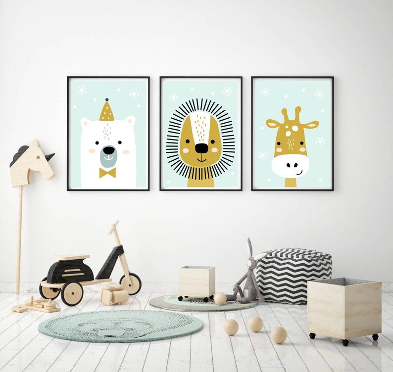 Set of 3 nursery prints Baby Wall Art Animals Nursery Etsy