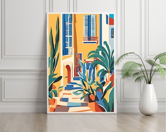 French Riviera Art Print, Colorful Mediterranean Illustration