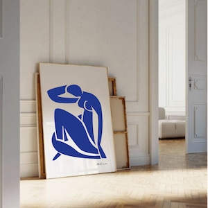 Impresión de arte de pared de Matisse, dibujo azul de Matisse, decoración del hogar, pintura de mujer de Matisse, adorno de habitación, colgante de pared, regalo de inauguración de la casa, póster