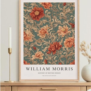 Art moderne, William Morris art, affiche de l'exposition, dessin de coquelicots, affiche de fleurs, image murale, décoration de chambre