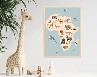 Poster Kinderzimmer,Safari-Poster, Bild afrikanischer Tiere, Kinderzimmerdekoration, Tiere Poster, Boho bilder, Kunst Kinderzimmer, Wanddeko