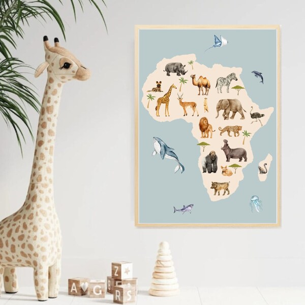 Poster Kinderzimmer,Safari-Poster, Bild afrikanischer Tiere, Kinderzimmerdekoration, Tiere Poster, Boho bilder, Kunst Kinderzimmer, Wanddeko