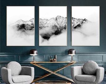 Ensemble De Trois Affiches, affiches noir et blanc, Affiches de montagne, affiches pour la chambre, pour salon, Photo de montagne, Tableau,