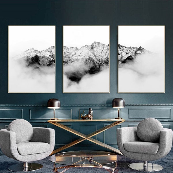 Ensemble De Trois Affiches, affiches noir et blanc, Affiches de montagne, affiches pour la chambre, pour salon, Photo de montagne, Tableau,