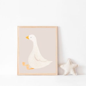 Silly goose muurkunst print, poster domme gans, aquarel illustratie kinderkamer, cadeau babymeisje, foto boho, dierentekening, decor