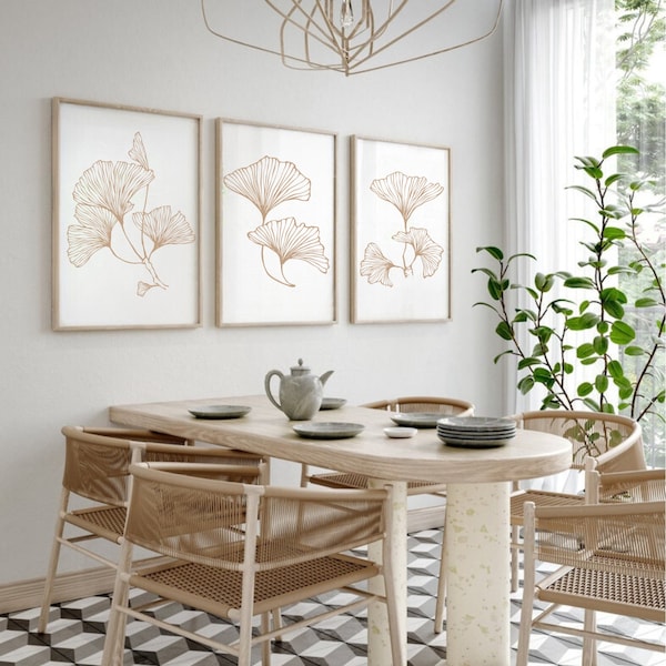 3 Poster Ginkgo, Ginkgo Wanddeko, Ginko Bild, Ginko Art, Ginkgo Kunstdruck, botanisches Poster, Ginkgo druck, wochnzimmer bilder