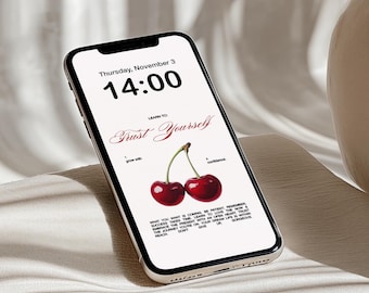 Self Love Phone Wallpaper Bundle | Motivational Quote 'Learn to Trust Yourself' | Pretty Cherry, Flower & Heart Lock Screens