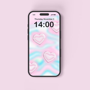 Cute Pink Hearts Retro Phone Wallpaper, Aesthetic Pattern iPhone Wallpaper, IOS Home Screen, Trendy Phone Wallpaper, Digital Download.