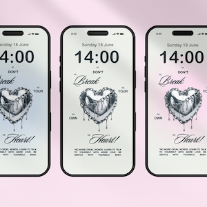 Metallic Silver Chrome, Liquid Heart, Pretty iPhone Wallpaper in 3 Colours - iOS, Y2K Aesthetic, Cute Wallpapers, Digital Download