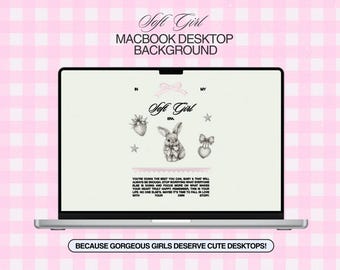 Soft Girl Bunny Desktop Wallpaper for MacBook | Aesthetic Digital Download | Cute Motivational Quote Laptop Background | Pastel Pink Art
