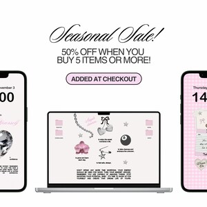 May include: A pink and white checkered background with a black phone displaying a pink and white digital clock that reads "Thursday, November 3 14:00". The phone screen also has a pink and white note with the text "You deserve the world baby, take care of yourself".