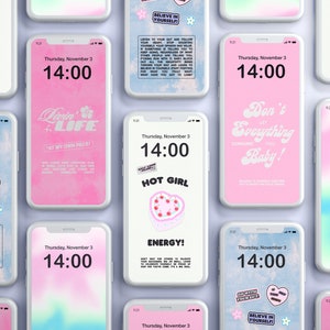 Aesthetic Y2K iPhone Wallpaper Bundle, Set of 5, Variety Pack, Quote Wallpapers, iOS16 Wallpapers, Lock Screen, Digital Download.