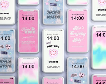 Aesthetic Y2K iPhone Wallpaper Bundle, Set of 5, Variety Pack, Quote Wallpapers, iOS16 Wallpapers, Lock Screen, Digital Download.