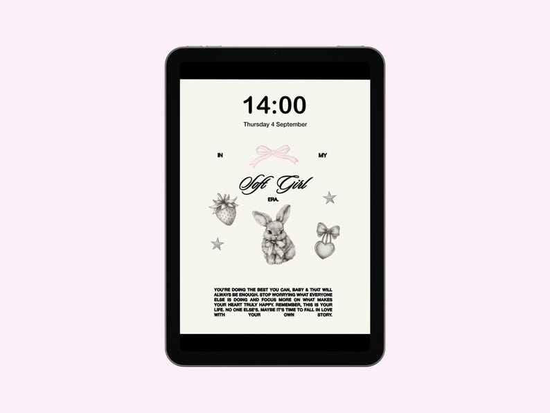 Soft Girl Aesthetic iPad Wallpaper Bunny & Heart Design Inspirational