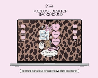 Cute Self Love Teddy Desktop Background For Macbook | Trendy Leopard Print Wallpaper | Dreamy  Aesthetic | Digital Download