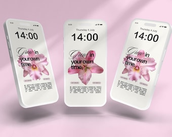 Pretty Orchid and Lily Flower Phone Wallpaper | Self Love Quote Lock Screen | 5 Floral Designs | Mindful & Demure | Top Girl Studio.