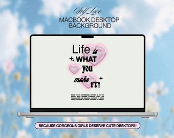 Motivational MacBook Wallpaper • Aesthetic Digital Download • Pink Heart Desktop Background • Quote Art  •  Self Love Laptop Wallpaper