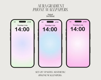 Pretty Pastel Aura Gradient iPhone Wallpapers - Bundle of 3 | Summer Vibe Lock Screens | Digital Download By Top Girl Studio