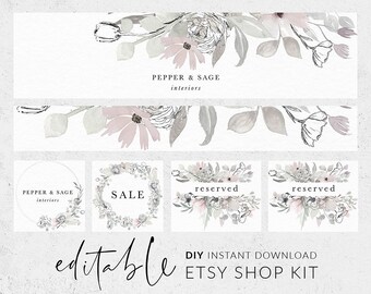 Floral banner set Indigo blue ink Delft blue flower Premade etsy banner Etsy branding Etsy cover photo Blue etsy banner Etsy shop set