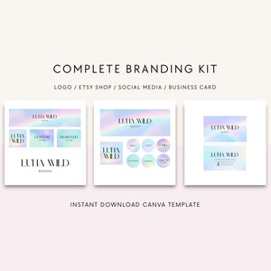 Canva branding kit templates, Branding package, Rainbow paper, Etsy shop kit, Logo design template, Business card, Social media kit, New age