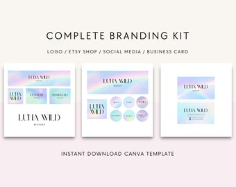 Canva branding kit templates, Branding package, Rainbow paper, Etsy shop kit, Logo design template, Business card, Social media kit, New age